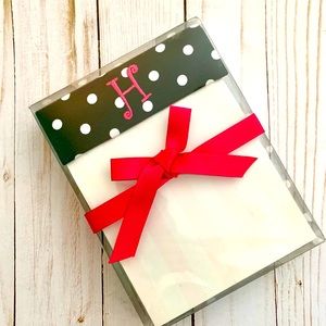 Monogrammed H notepad black and hot pink w polka dots, stationary gift